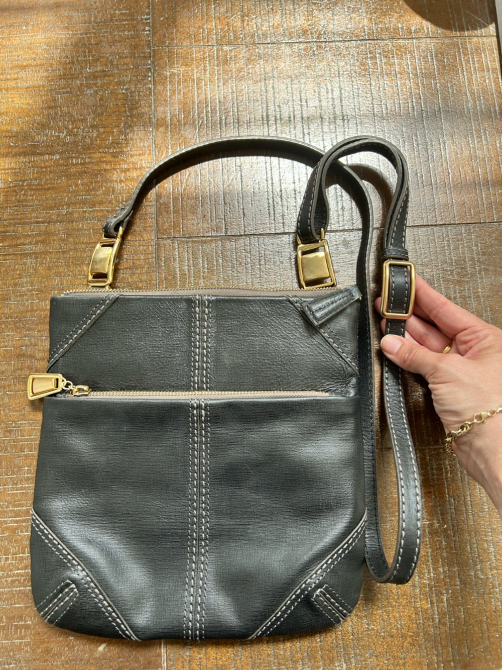 Brighton Black Leather Crossbody with Gold Hardware- flawless lining!